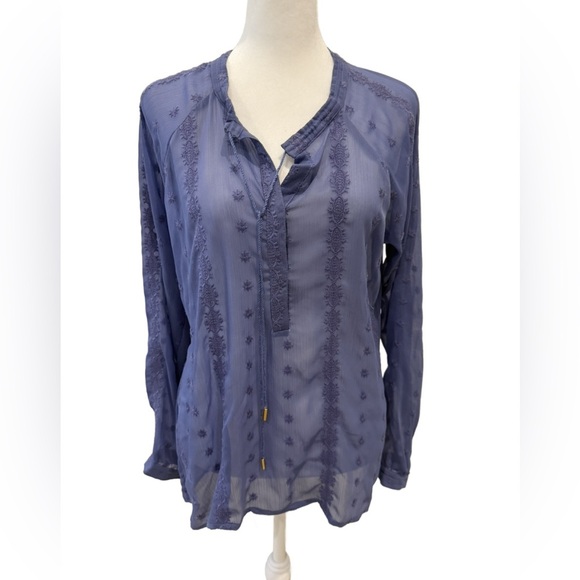 Democracy Indigo Embroidered Blouse - Picture 1 of 6